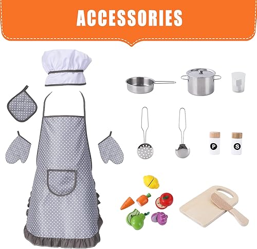 Miniatura 4 de Cocina de madera para niños  Juego de cocina de juego de simulación con microondas, horno, fregadero, máquina de hielo, luces y sonidos reales, 20