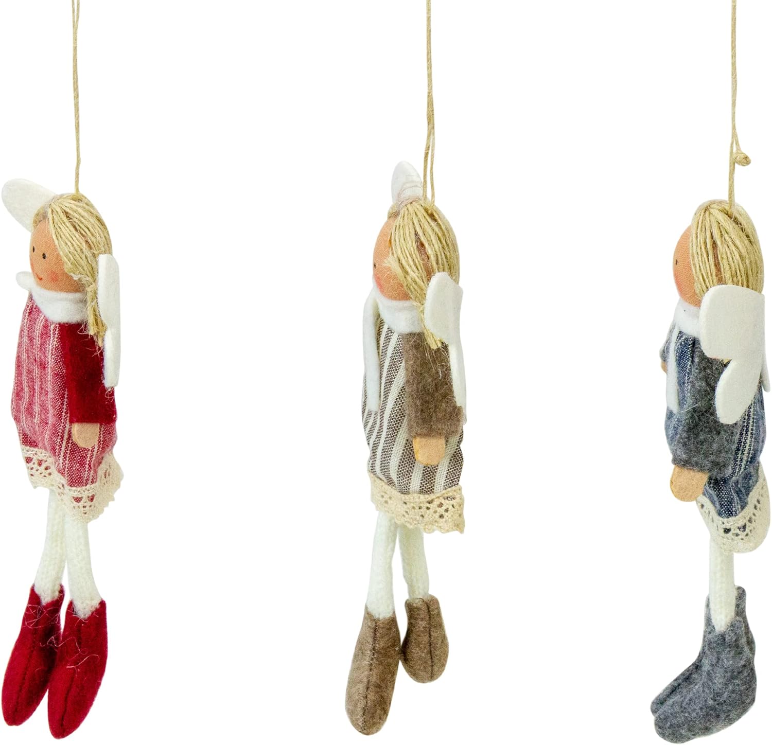 Set of 3 Hanging Angel Doll Christmas Ornaments with Striped Dresses