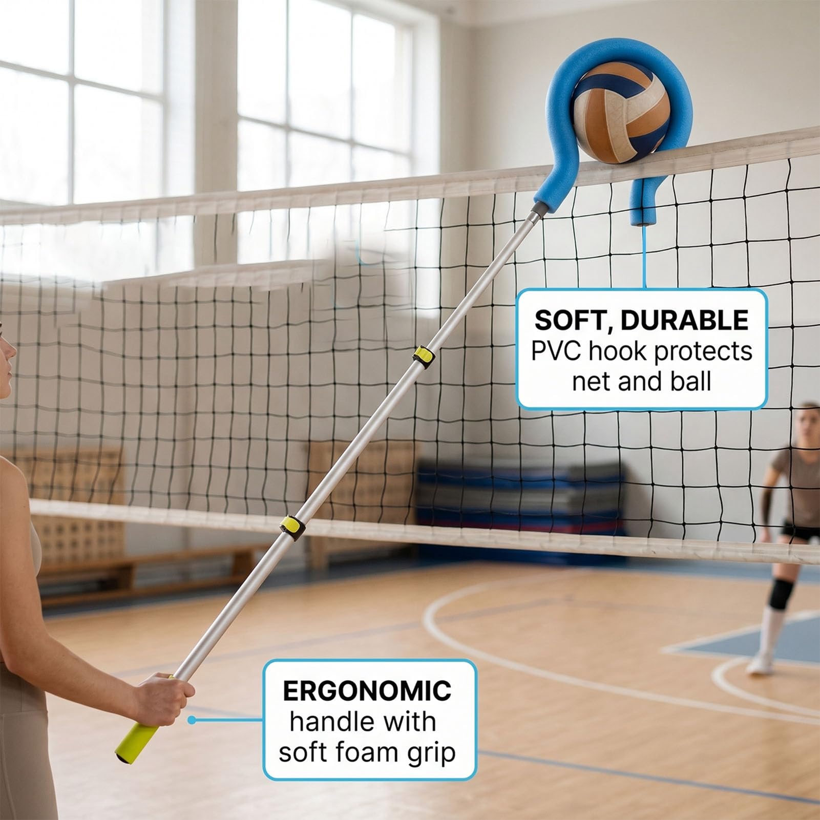 Keenso Allenatore di Punte da Pallavolo, Attrezzatura da Allenamento per Pallavolo in Lega di Alluminio e PVC, Lunghezza Regolabile da 41,3 a 72,8 Pollici, Strumento Portatile per Esercizi di Salto