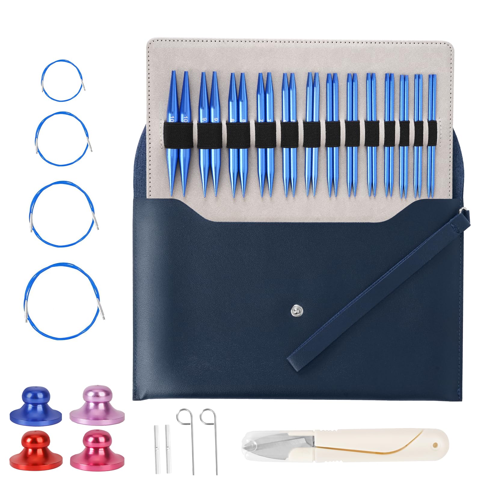 Set Di Ferri Da Maglia Circolari Intercambiabili In Alluminio, 13 Misure (3-10 Mm) + 4 Cavi, Borsa Inclusa, Rosso