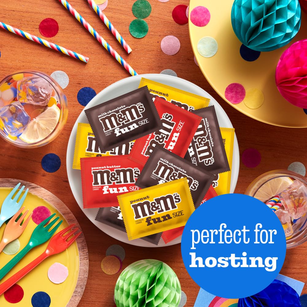 M&M'S Milk Chocolate, Peanut & Peanut Butter Fun Size Variety Pack, Party Size, 19.41 Oz Bulk Candy Bag