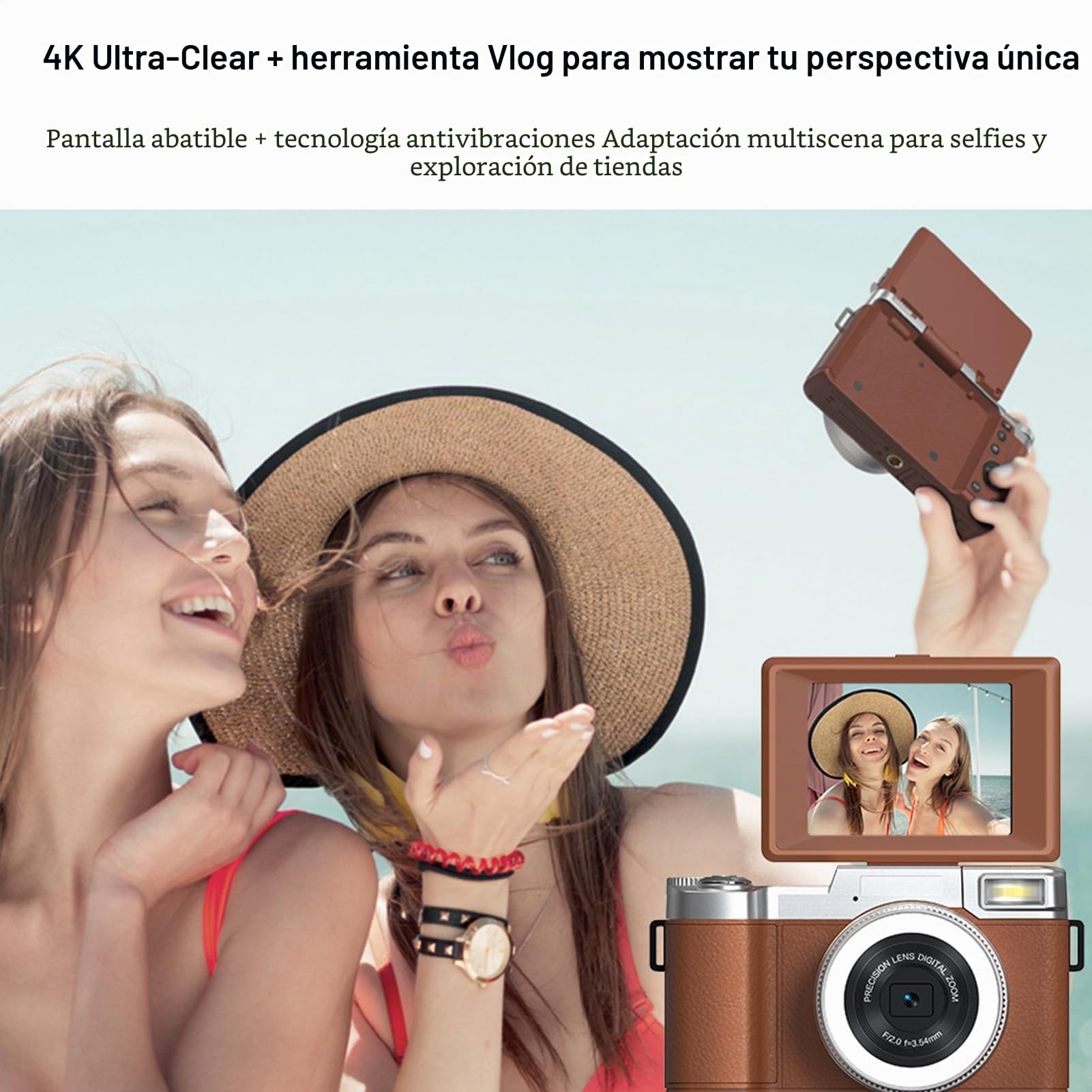 Andoer Cámara digital 4K, cámara de fotos de enfoque automático de 48 MP, cámara compacta portátil con pantalla plegable de 180°, zoom digital de 16X para niños, adolescentes, estudiantes