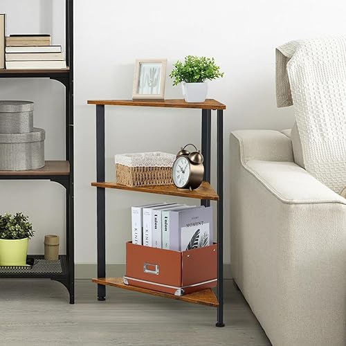 Miniatura 7 de Fogein Mesa esquinera de 3 niveles, estante esquinero, mesas auxiliares triangulares, mesita de noche esquinera, estantería de esquina con marco de