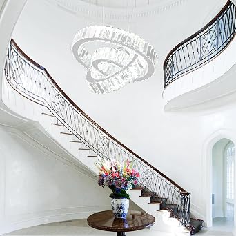 Adjustable 3 Ring Crystal Ring Pendant Chandelier Cool White [Energy Class E]