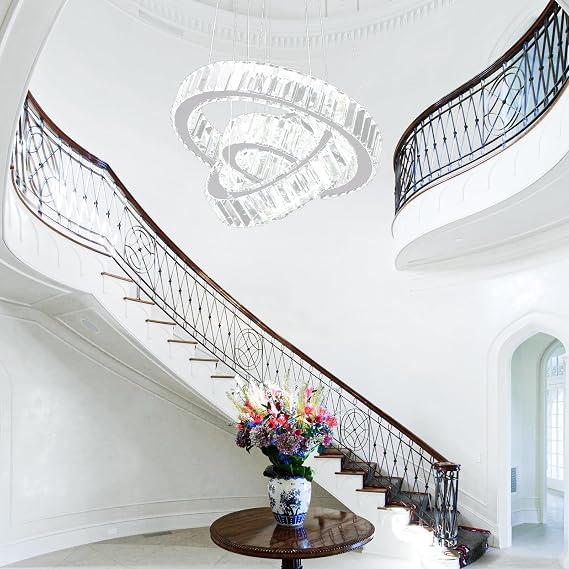 Adjustable 3 Ring Crystal Ring Pendant Chandelier Cool White [Energy Class E]