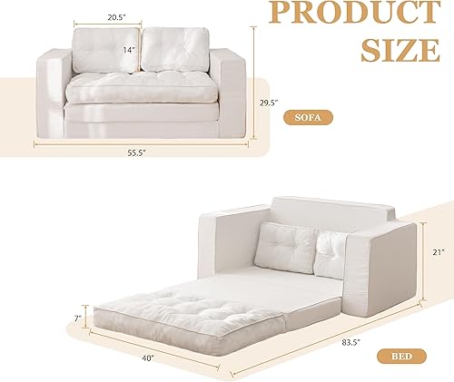 Miniatura 3 de YOSHOOT Sofá biplaza convertible de 55 pulgadas, sofá cama futón para sala de estar, sofá cama extraíble 3 en 1 con respaldo y almohadas, color