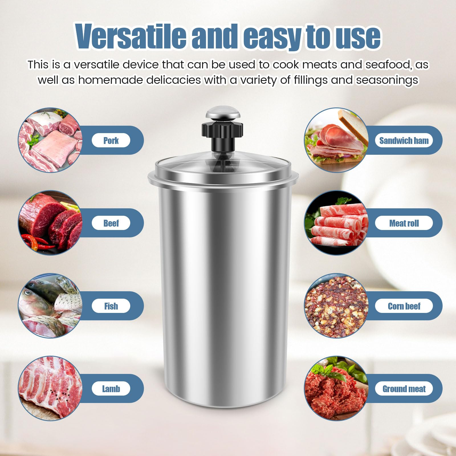 Ham Maker, Stainless Steel Meat Press Cooker with Thermometer, Heat Resistant Ham Press Maker, Multipurpose Deli Meat Presses for Home and Commercial Use