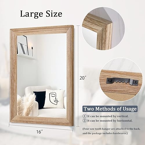 Vista 68 de AAZZKANG Espejos para pared, espejo colgante con marco de madera rústica, 20 x 16 pulgadas, decorativo para casa de campo, dormitorio, baño, sala
