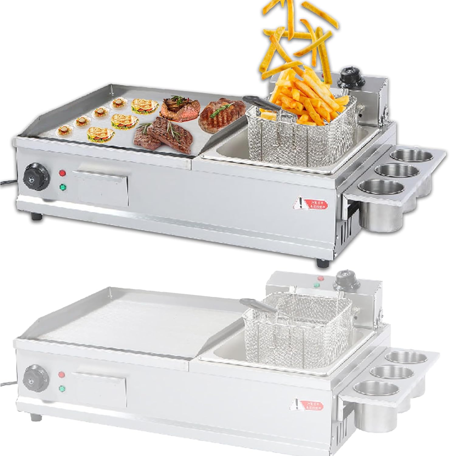 Electric Griddles for Cooking, Countertop Griddle with Deep Fryer, Commercial Griddles with Seasoning Rack, for Restaurant Kitchen,S