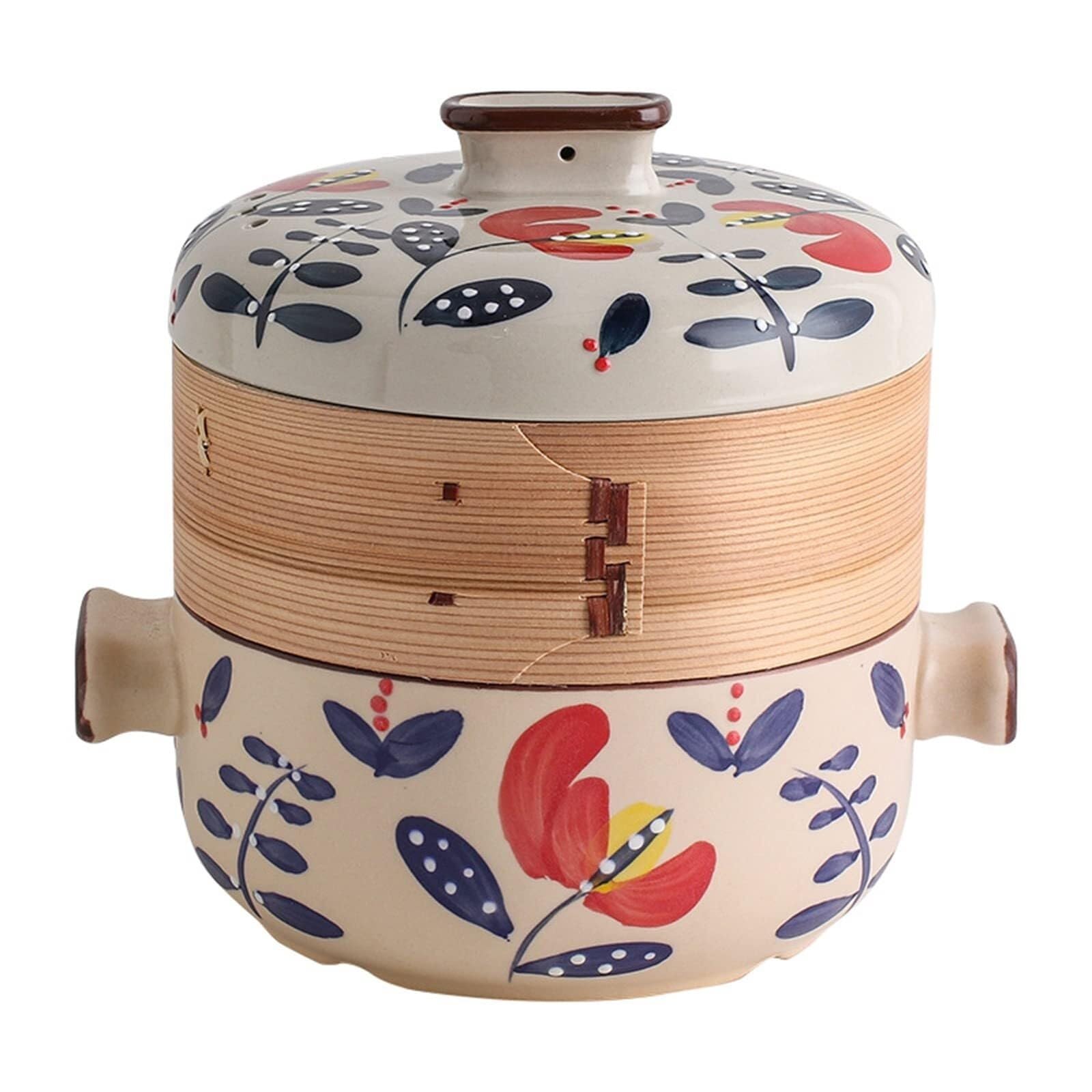 Ceramiczny garnek do zapiekanek, japoński garnek z uchwytami, garnek do gulaszu parowego z koszem do gotowania na parze, wszechstronne naczynia kuchenne z gliny, idealny do rodzinnych posiłków