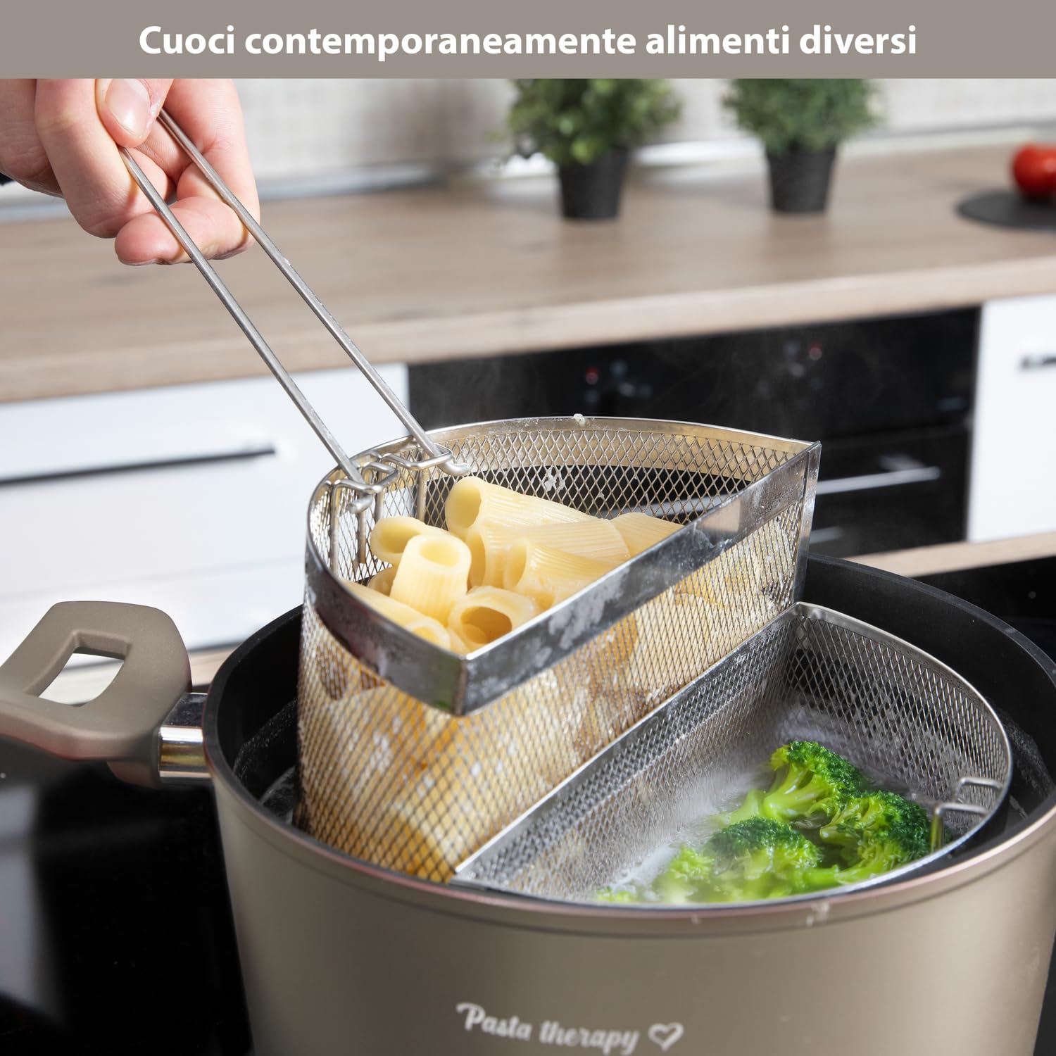 Pentola pasta 22 cm tortora con 2 cestelli e coperchio