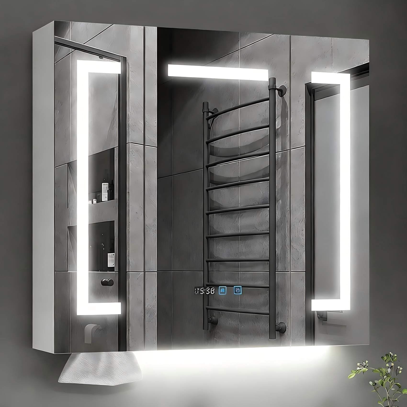 ARTETHYS Bathroom Mirror Cabinets, 70x75cm Bathroom Wall Cabinet LED Lights