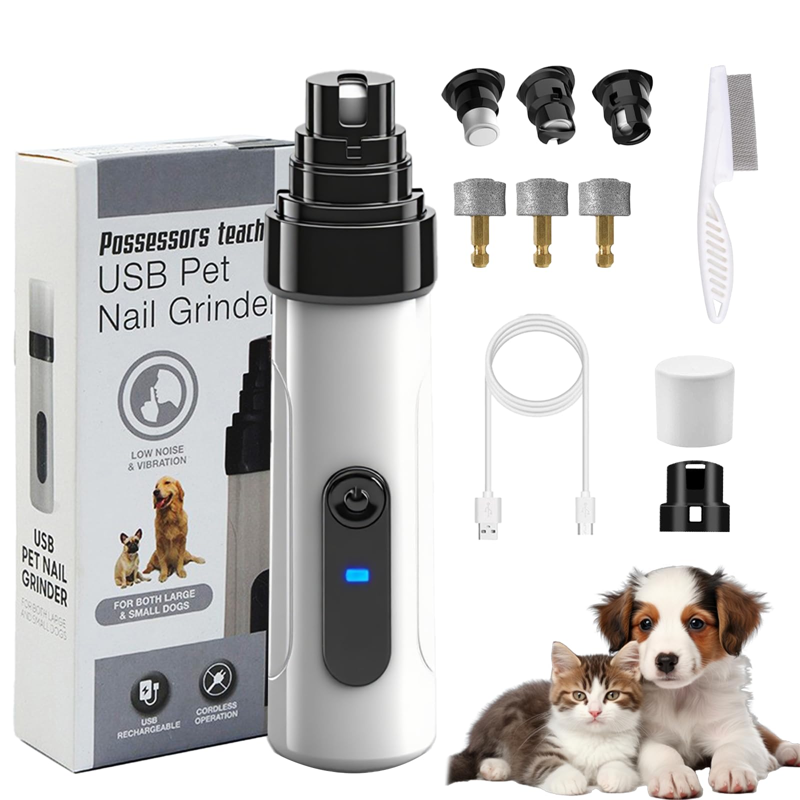 Gonggi Silent Groom Pro Dog Nails, 2026 New Electric Dogs Nail Grinders, Pet Claw Grinder for Small Medium Large Dog Cat with 3 Replacement Grinding Heads