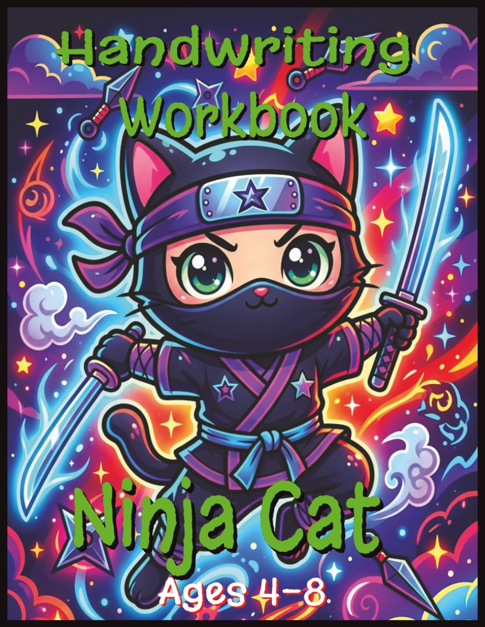 Ninja Cat Handwriting Practice Workbook for Kids Ages 4–8: Letter Tracing, Alphabet Formation, Pencil Control, Fine Motor Skills, Cursive Writing Practice