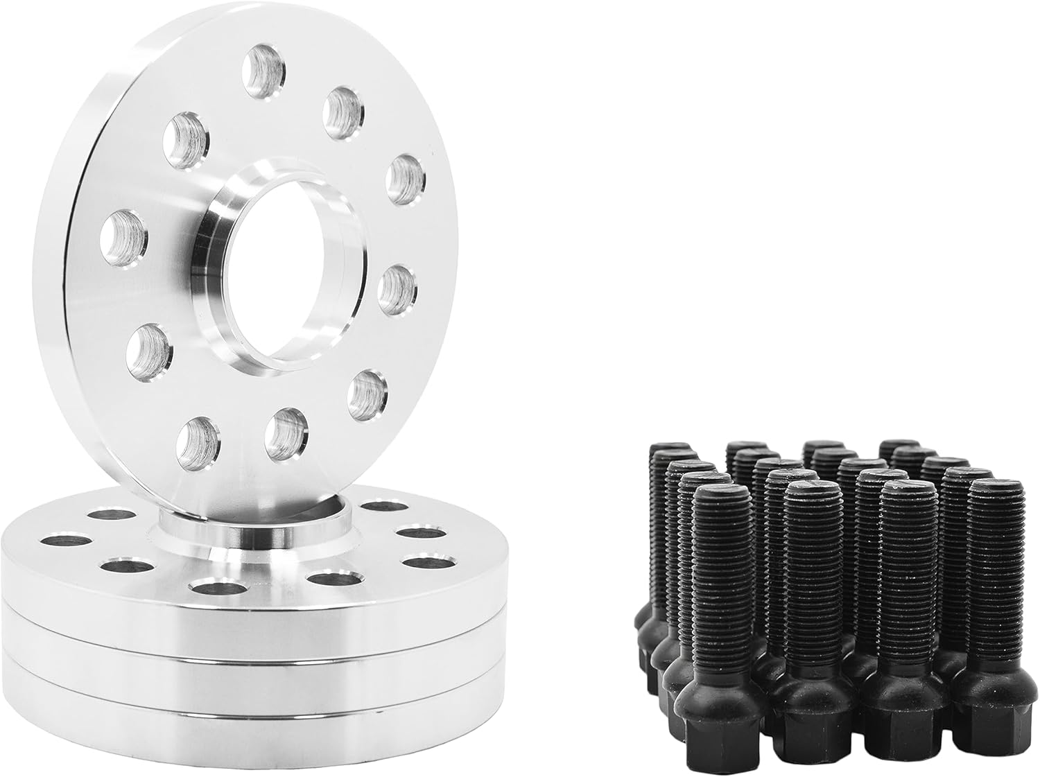 Complete Staggered Kit of 15mm & 17mm Hubcentric (57.1) Wheel Spacer 5x100 & 5x112 Bolt Pattern + 20 Pc 14x1.5 Black Ball Seat Lug Bolts | Compatible with Audi Volkswagen