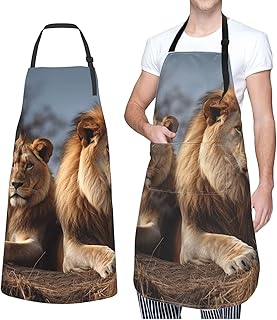 GFLFMXZW Apron for Women Men Waterpoof Aprons Two lions Adjustable Bib Work Aprons for Dishwashing