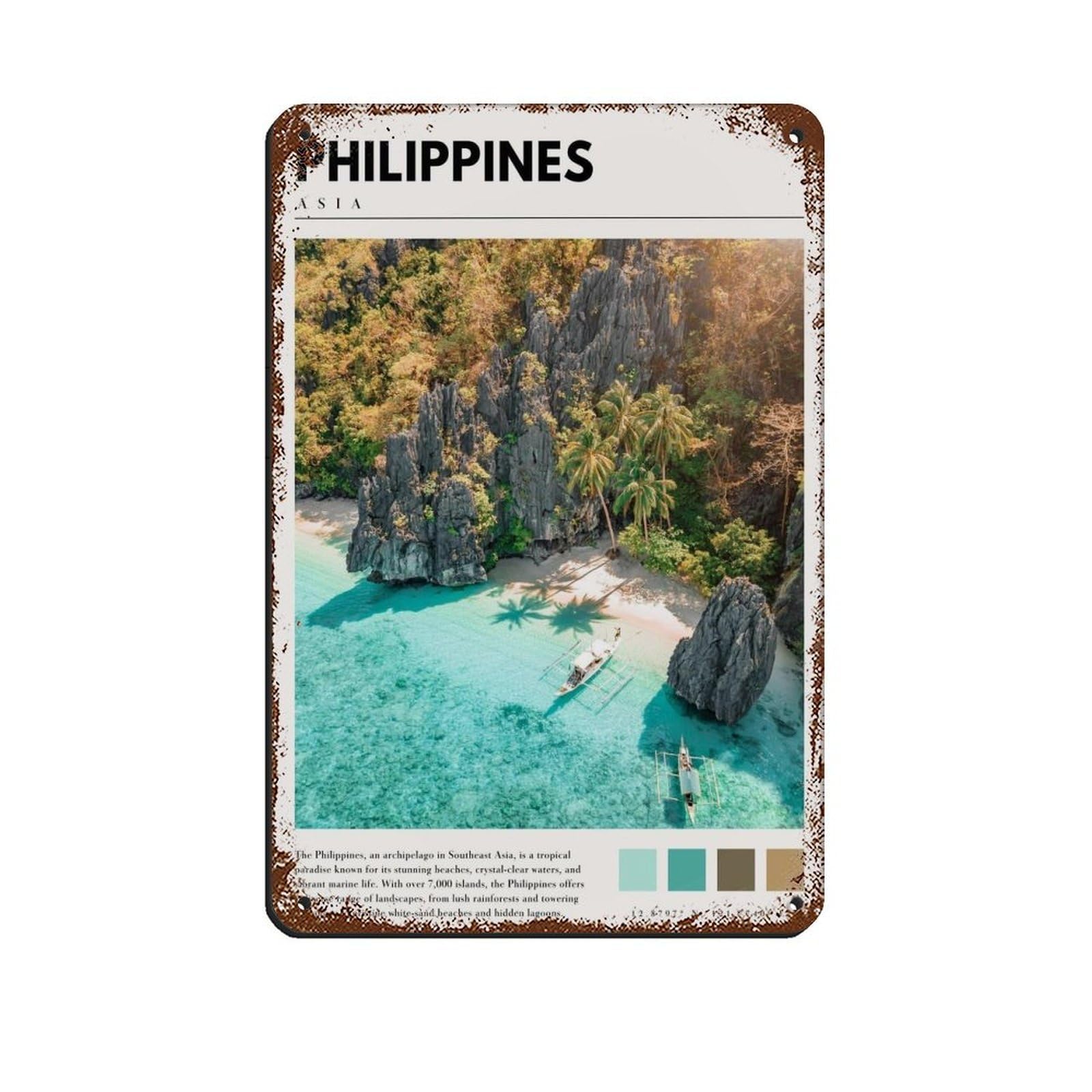 Philippines Art Philippines Poster Retro Poster Metal Tin Sign Chic Art Retro Iron Painting Bar People Cave Cafe Family Garage Poster Wall Decoration 8x12inch(20x30cm)