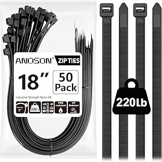 Large Zip Ties 18 inch, 50 Pack, Long Zip Ties Heavy Duty with 220 lb Tensile Strength, Big Cable Ties, Black, ANOSON