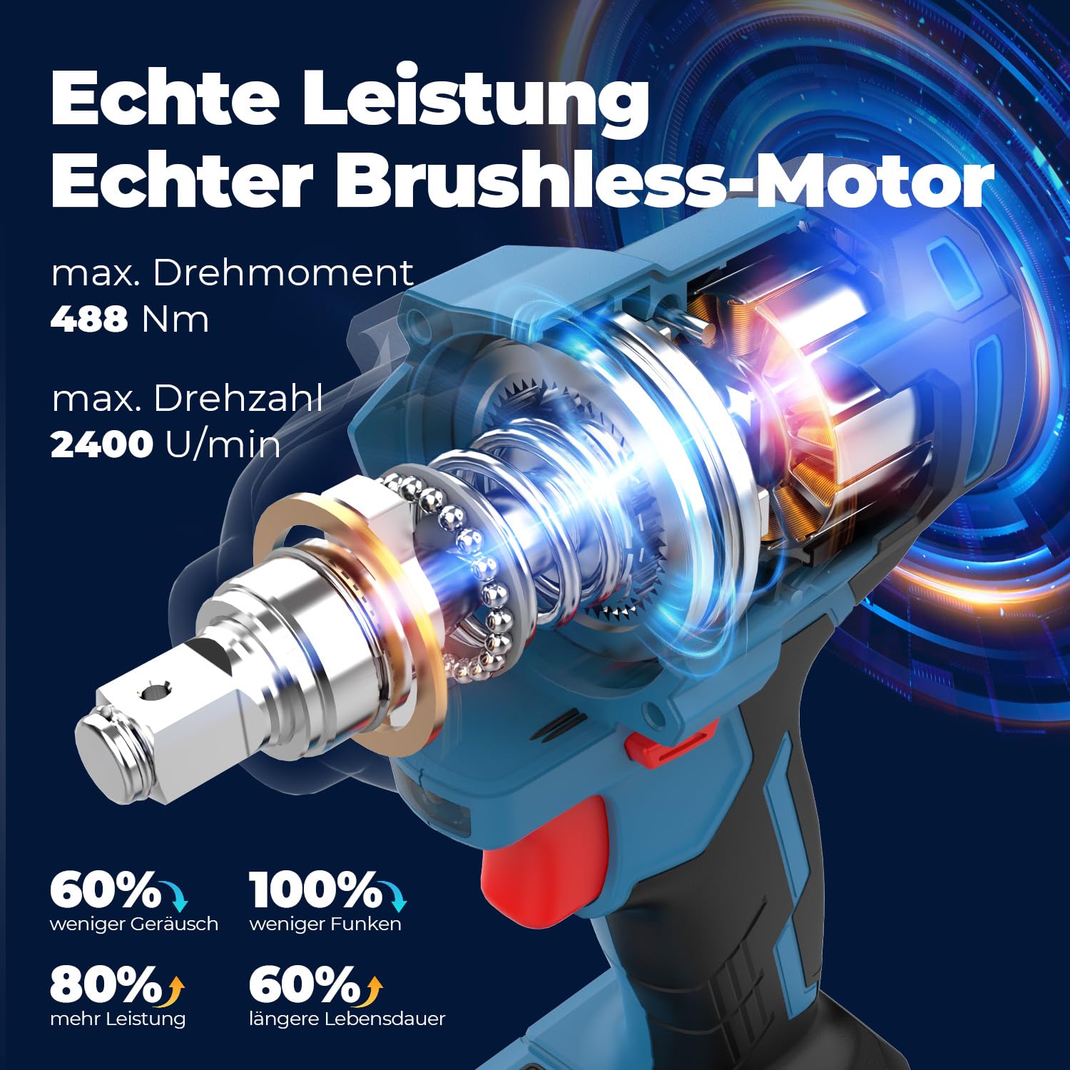 Dong Cheng Akku-Schlagschrauber 20V, 1/2"-Aufnahme, 682 Nm Drehmoment, Bürstenloser Akku Drehschlagschrauber, 3 Leistungsstufen, inkl 4,0Ah Akku/Ladegerät im Koffer