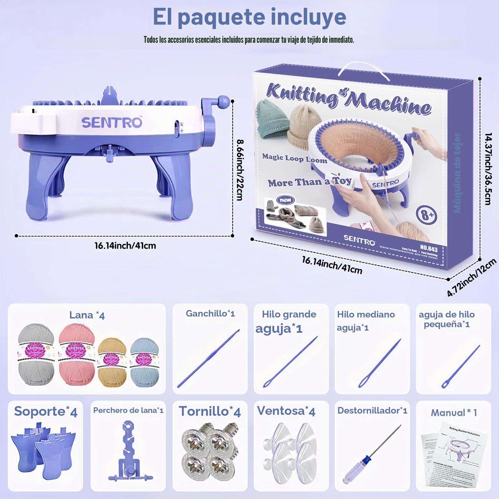 SENTRO Máquina de tejer de 48 agujas, versátil máquina circular para adultos, perfecta para proyectos de ganchillo y tejer, ideal para principiantes y expertos