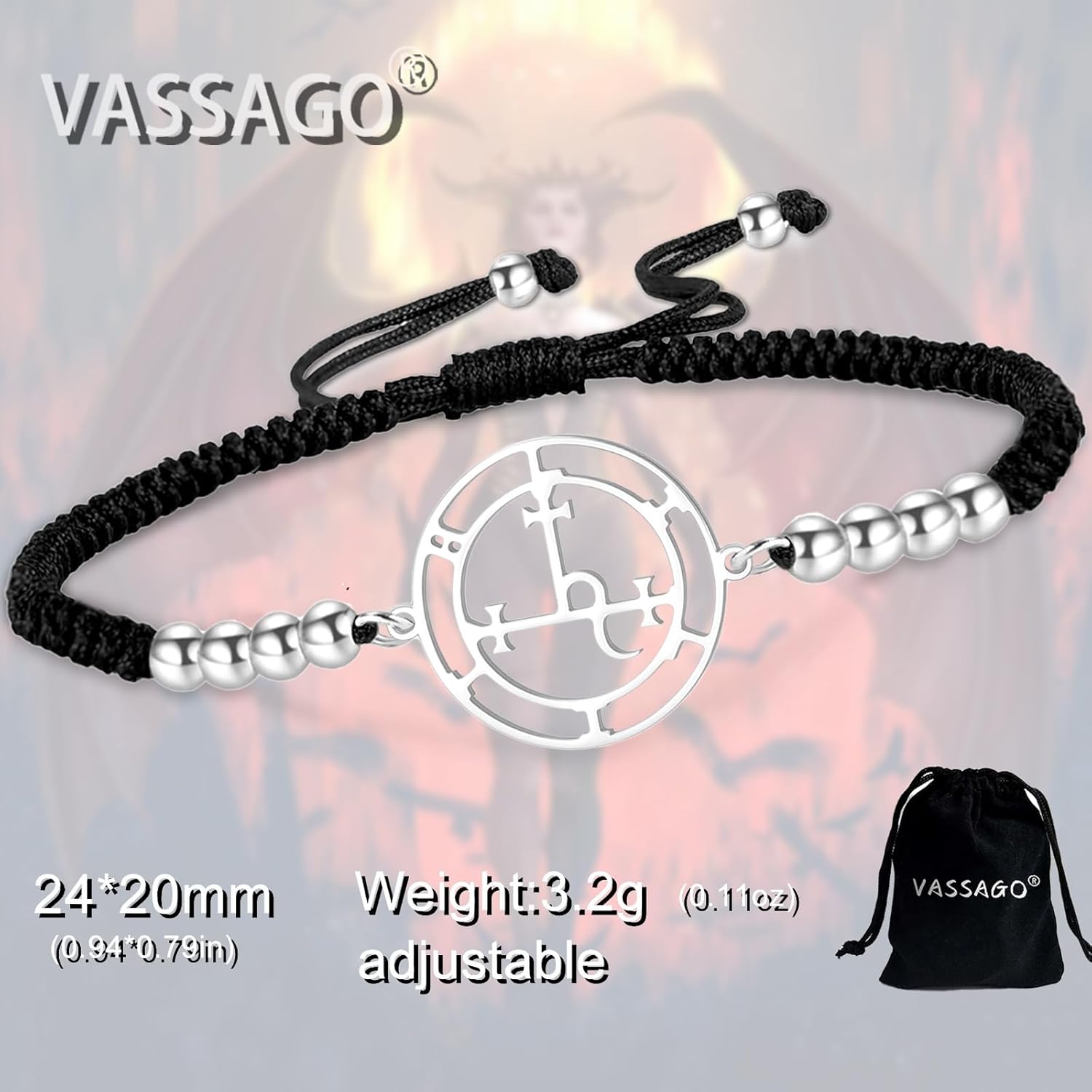 VASSAGO Sigil of Lilith Bracelet Anklet Handmade Adjustable Braided Rope String Bracelets Lilith Goddess Pagan Mythology Witchcraft Gothic Amulet Lucky Jewelry Gift Women Men - Image 3
