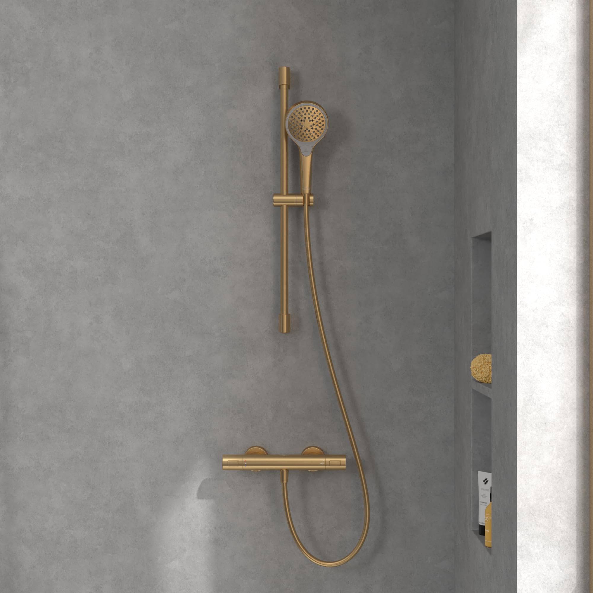 Villeroy & Boch Universal Taps & Fittings - Termostato de ducha con protección antiquemaduras y bloqueo de seguridad a 38°, grifo mezclador de ducha, redondo, color dorado cepillado