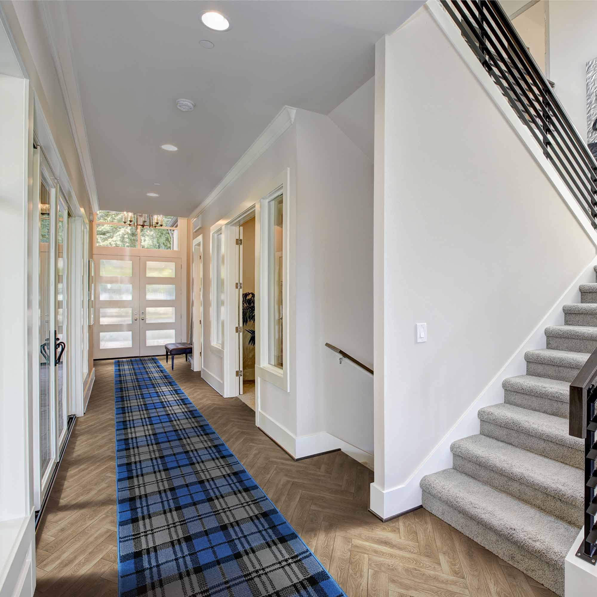 runrug Soft & Luxurious Hallway Runner Rug - Comfortable Carpet for Hall, Kitchen & Corridor - Multiple Sizes - Stain-Resistant, Dirt-Resistant - 60cm x 360cm - 9mm Thick - Tartan, Blue โ image 1