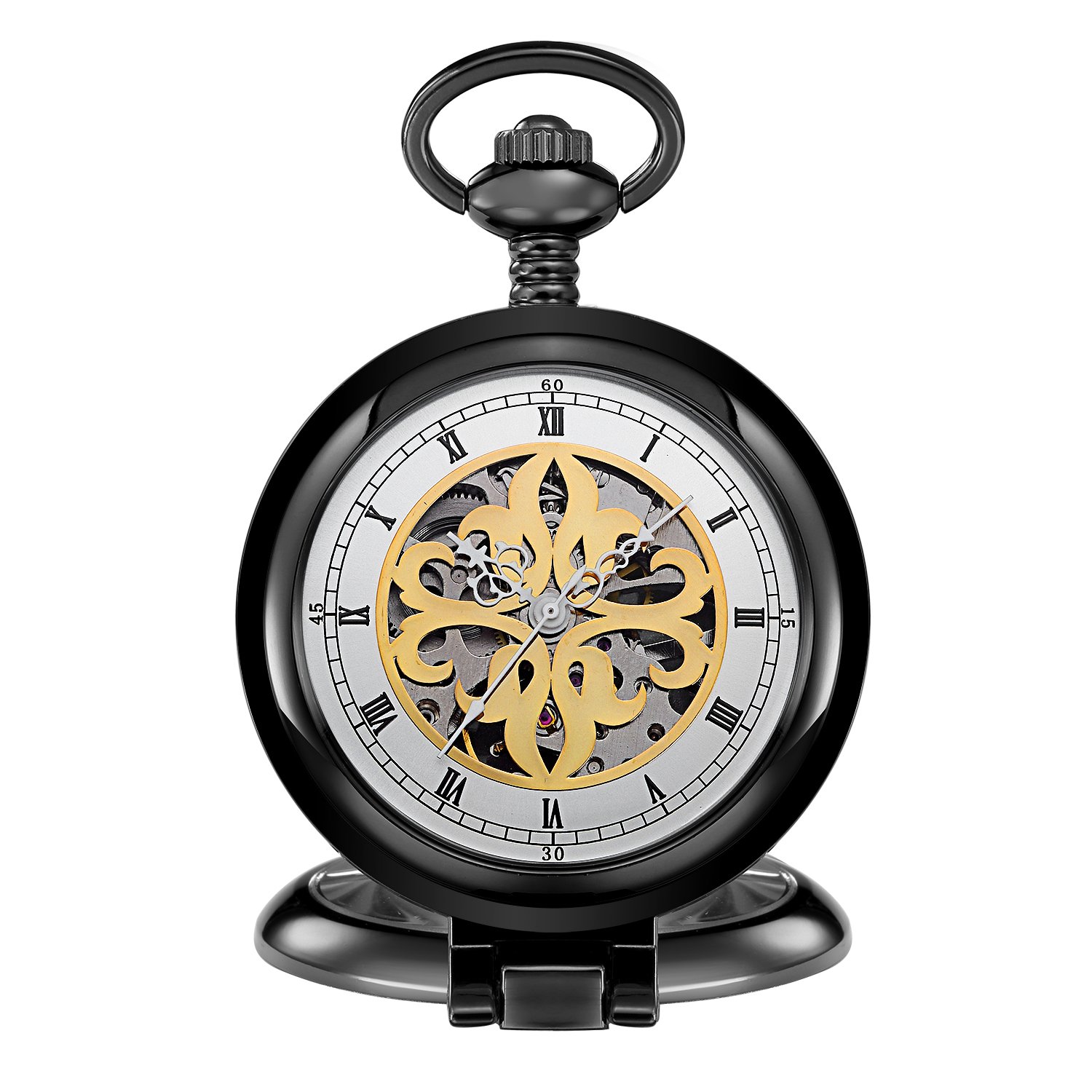 KTC Vintage Gunmetal Color Hand-Wind Mechanical Transparent Dial Classic Style Pocket Watch ORK-P-0015