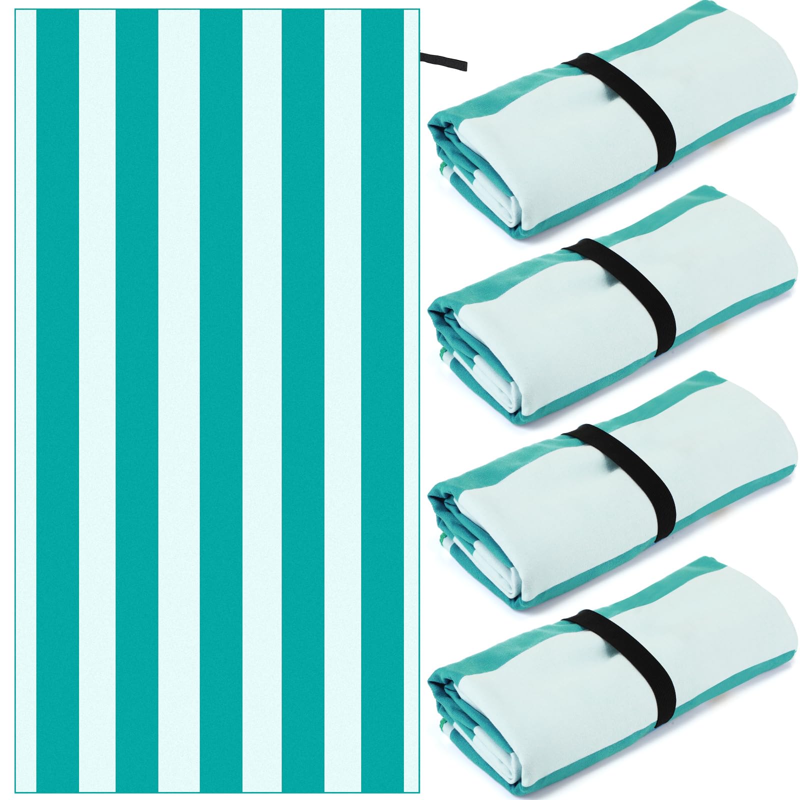 Oudain4 Pack 70 x 35 Inches Oversized Microfiber Beach Towel for Travel Quick Drying Absorbent Towel Lightweight Beach Towel for Pool, Yoga, Swim, Camping, Adults, Kids Family Pack (Green and White)