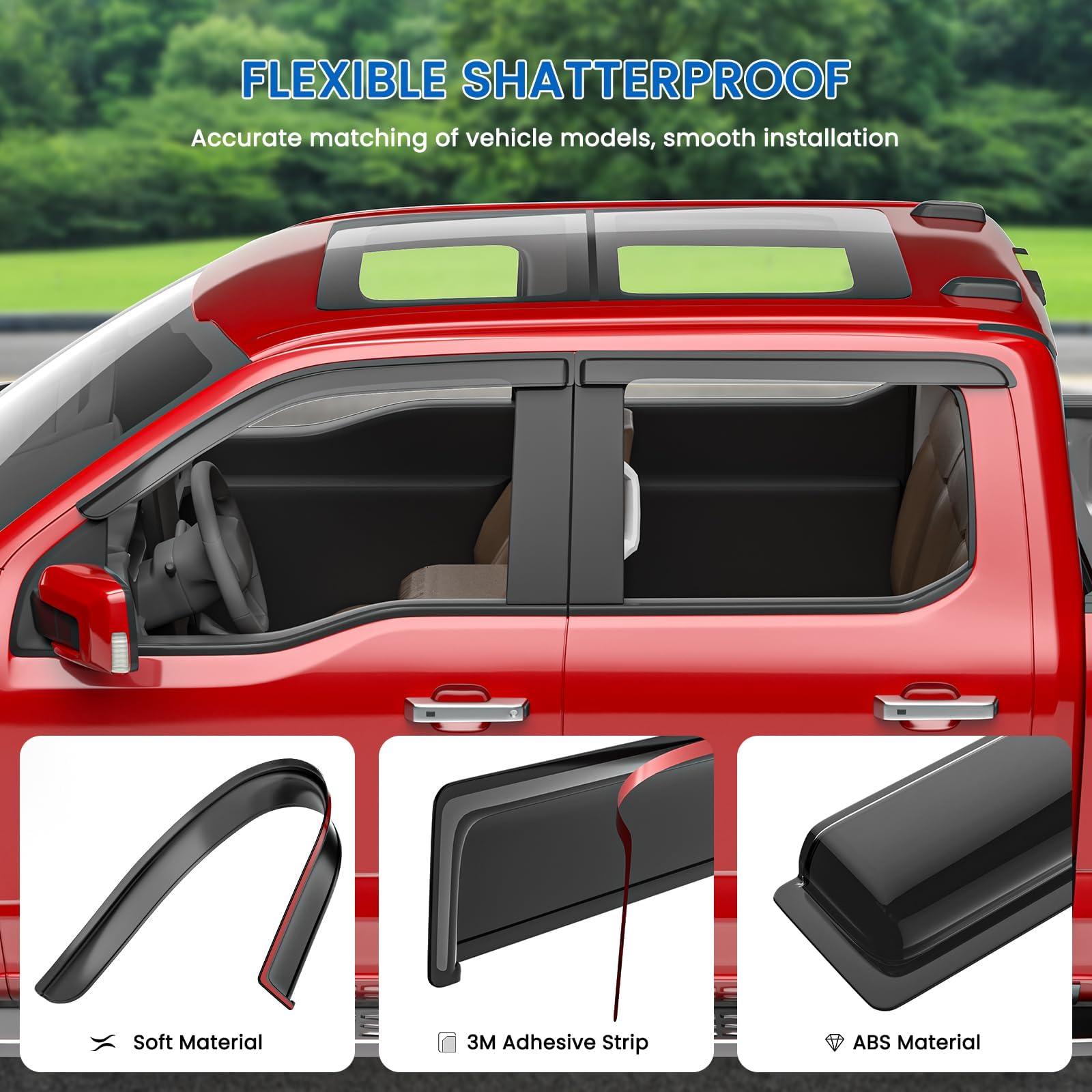 Osłony okienne kompatybilne z Volkswagen (VW) Atlas, zewnętrzne okno boczne, owiewki wentylacyjne, akcesoria, ciemny dym, 4 szt., 2019 2020 2021 2022 2023 2024