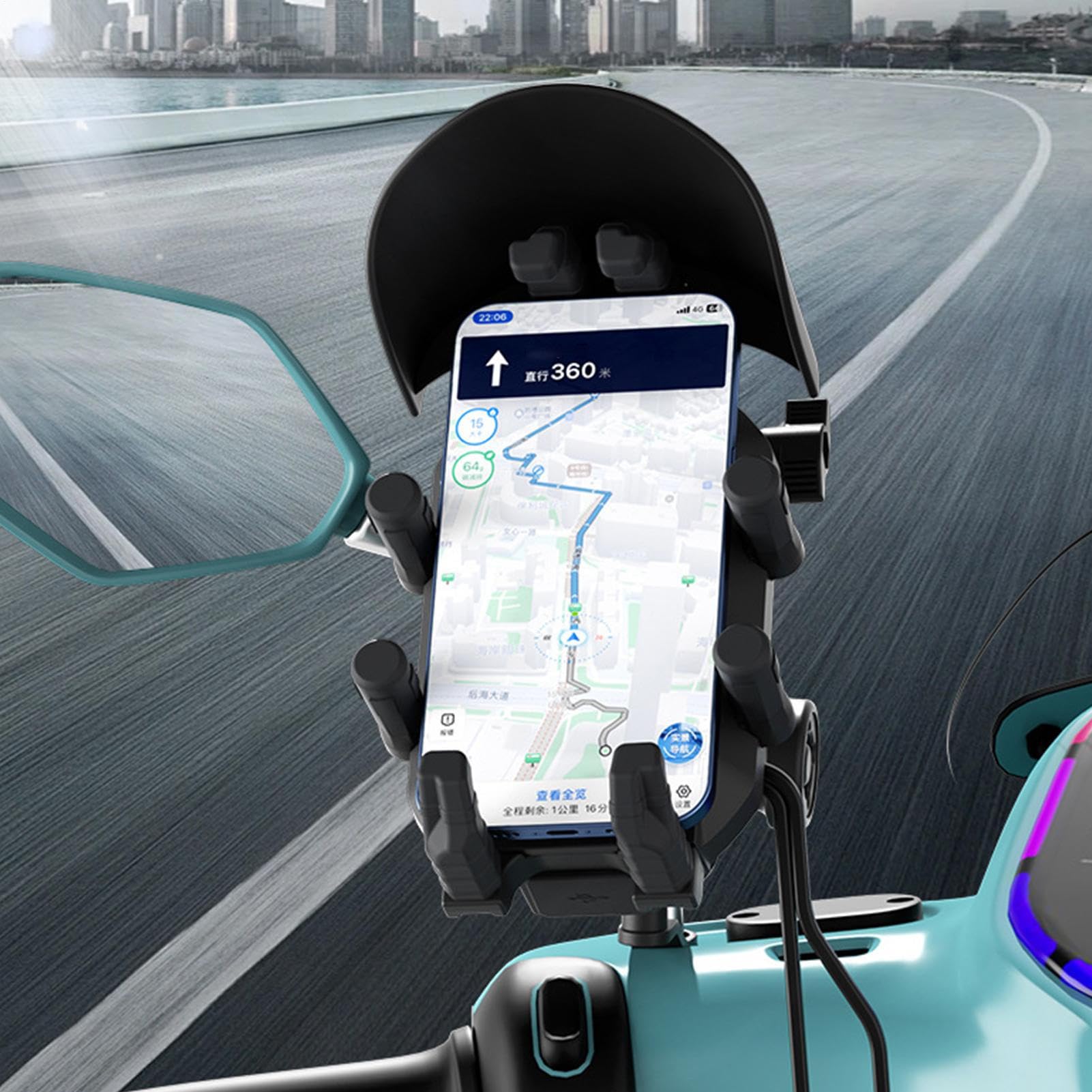 Générique Supporto per telefono su manubrio – Anti-vibrazione per moto | doppia porta di ricarica USB, supporto per dispositivo mobile, facile installazione con presa stabile, adatto per moto tricic