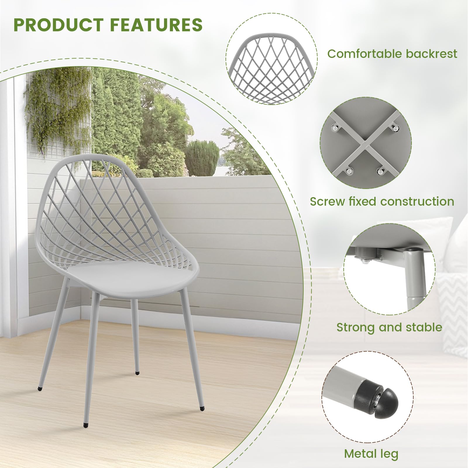 Set di mobili da balcone per piccoli balconi, mobili da giardino resistenti alle intemperie, mobili da salotto da esterno, tavolo bianco (Ø 100 cm) + 4 sedie grigie