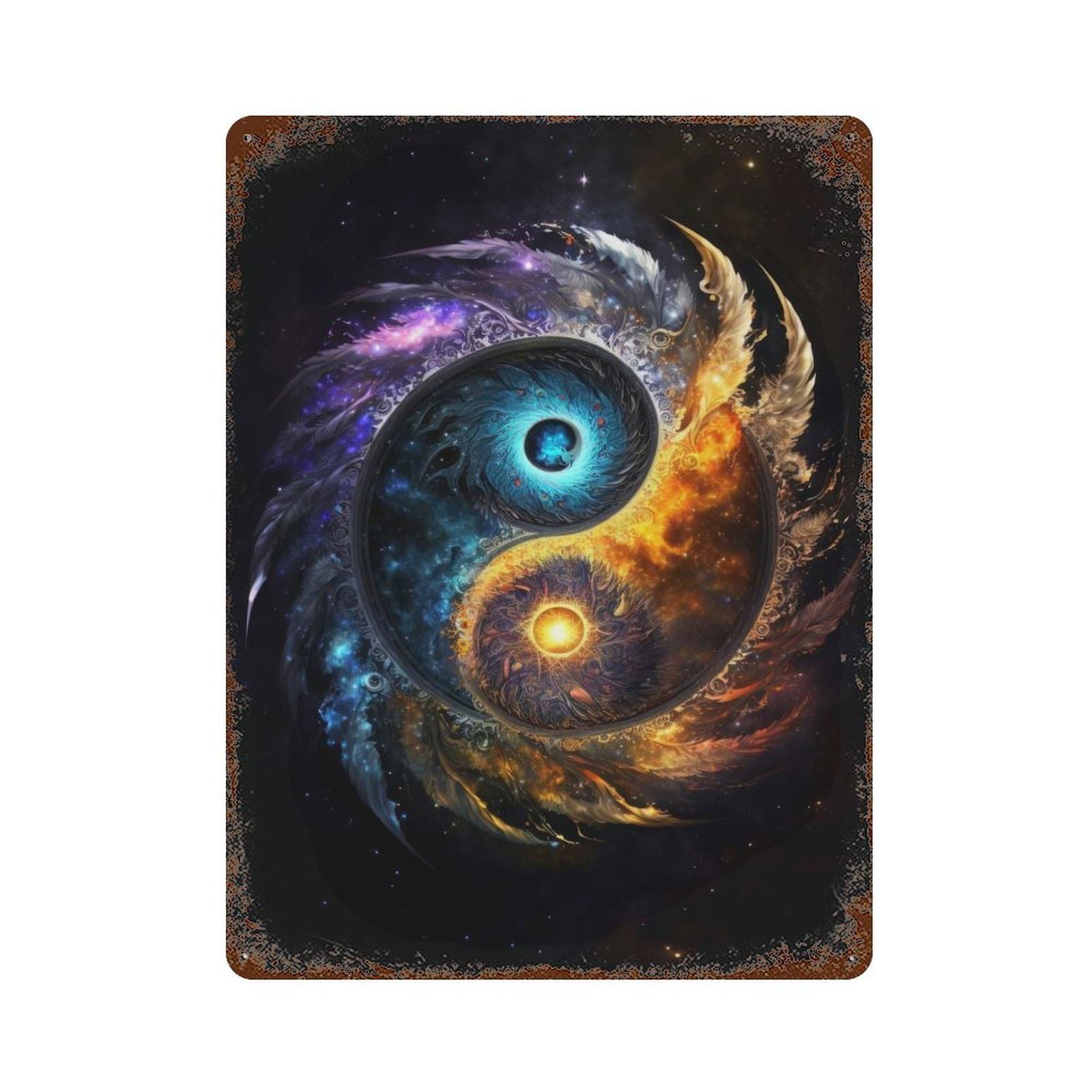 Yin Yang Universe V2 Rusty Metal Tin Sign 15.7"x11.8", for Shed, Workshop And Garage Wall Decor, Shabby Chic Decor