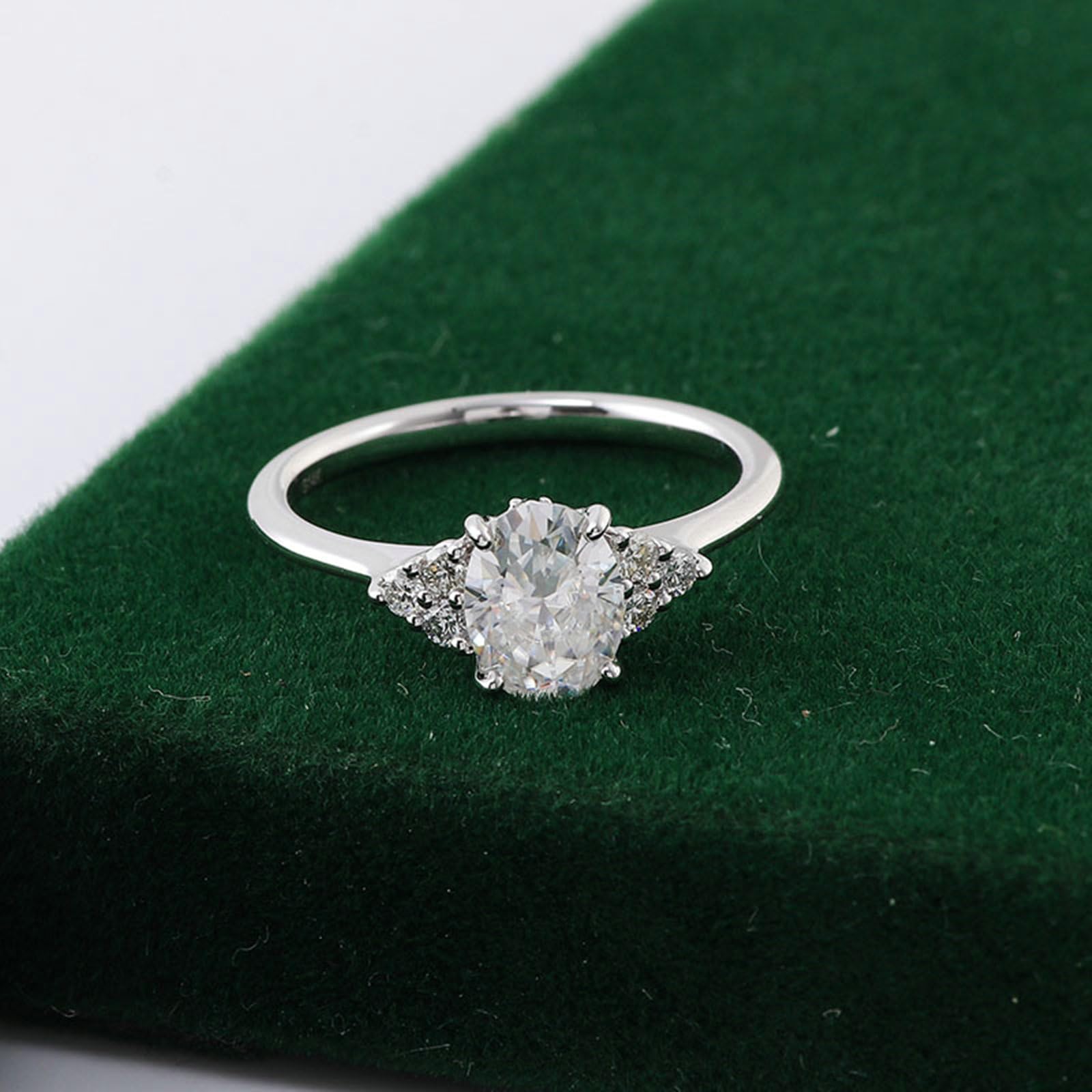 18K 750 Weißgold Ringe Damen, Eheringe Hochzeitsringe Verlobungsringe Trauringe Elegant Dreieck Design mit 4 Zinken Oval Moissanit 1 Karat-3 Karat Partnerringe Frauen Weißgold