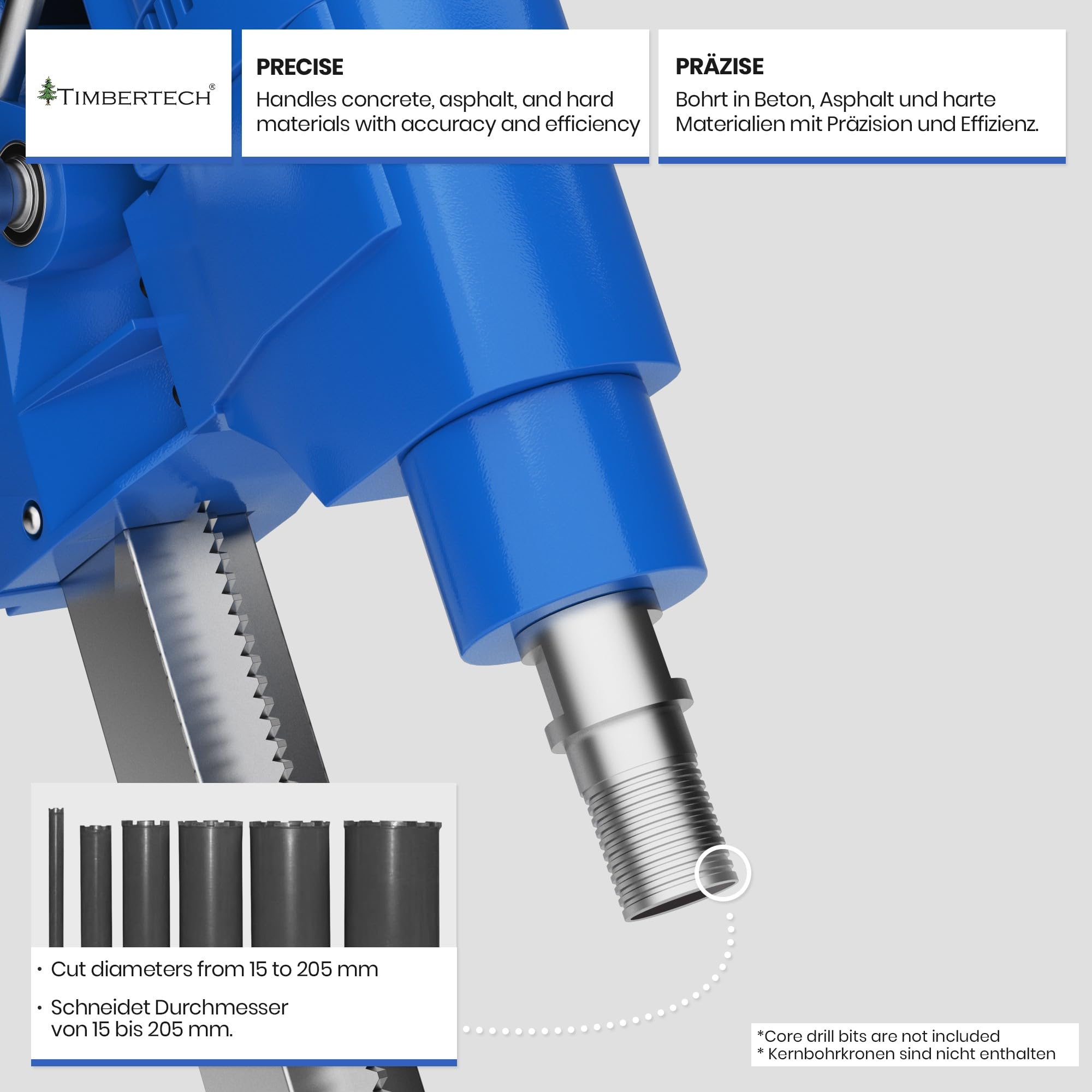 TIMBERTECH® Kernbohrgerät - mit Ständer, Ø Bohrung: ca. 15-205 mm, 3900 W, 580 U/min geeignet für Diamantbohrkronen - Kernbohrer, Kernbohrmaschine, Bohrmaschine für Nass und Trocken