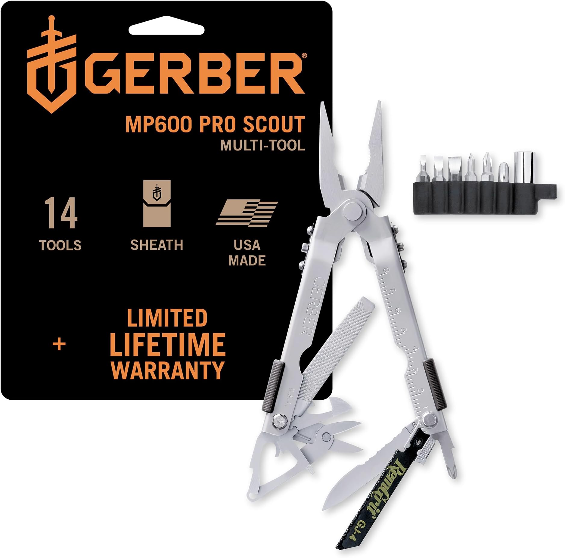 MP600 Pro Scout Multi-Plier, Needle Nose, Stainless, with Tool Kit [07564]