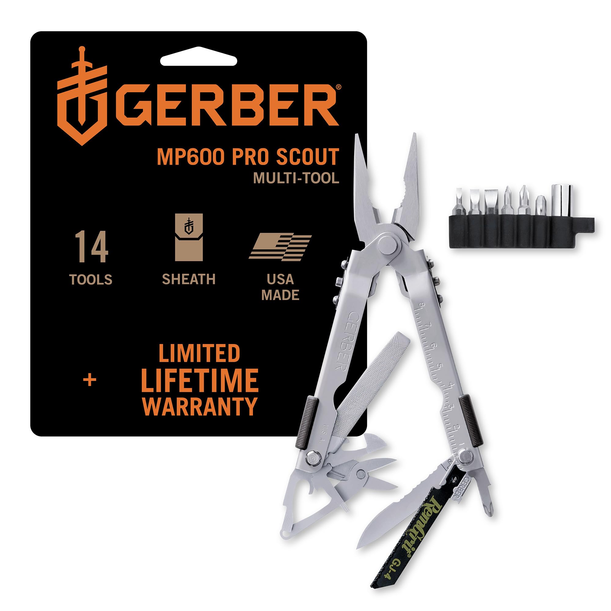 Gerber Gear MP600 Pro Scout Multi-Plier - Multitool with 13 Tools, Including Needlenose Pliers - Premium Multipurpose Tool - Made in USA