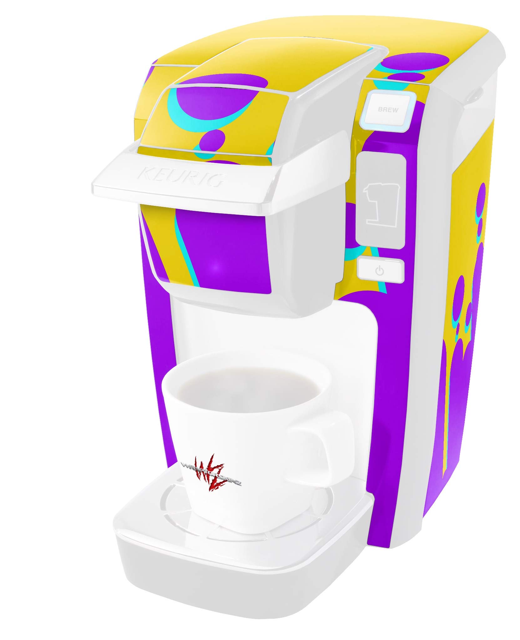Decal Style Vinyl Skin compatible with Keurig K10 K15 Mini Plus Coffee Makers Drip Purple Yellow Teal COFFEE