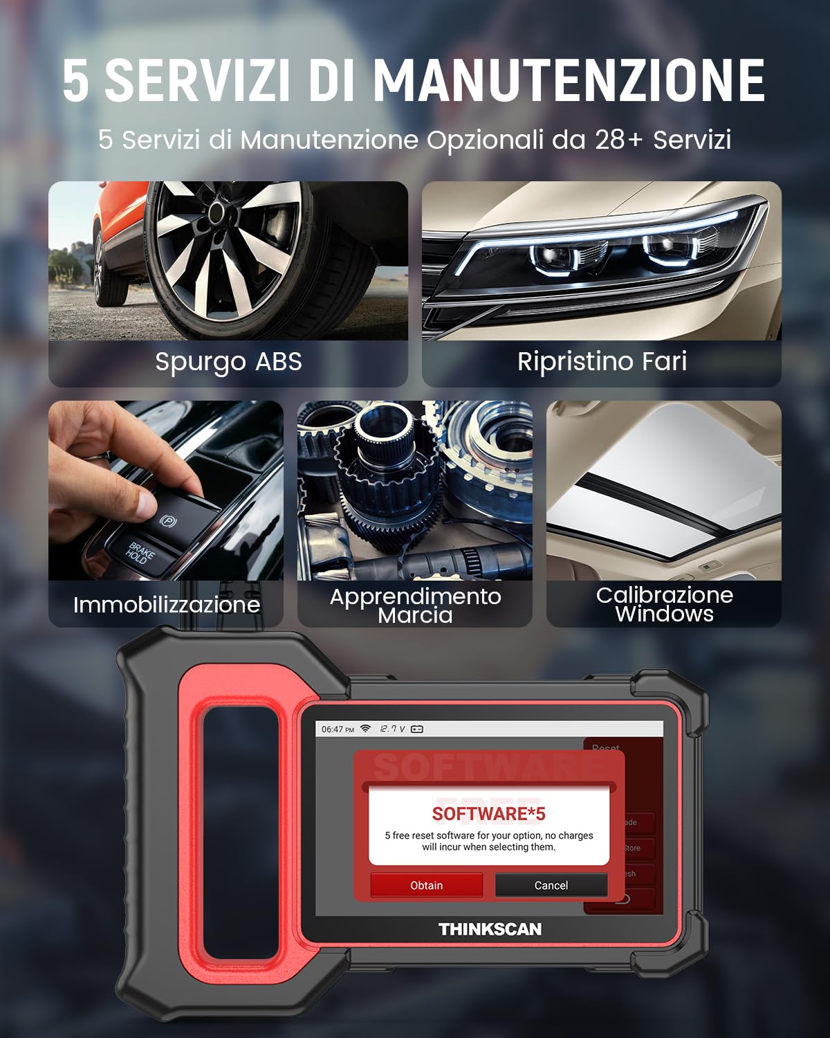 ThinkScan Plus S7 OBD2 Diagnostica Auto Diagnosi Auto in Italiano con Motore/TCM/ABS/SRS/BCM/AC/IC e 28 Servizi di Reset (5 Opzionali Gratuiti) Aggiornamento a Vita