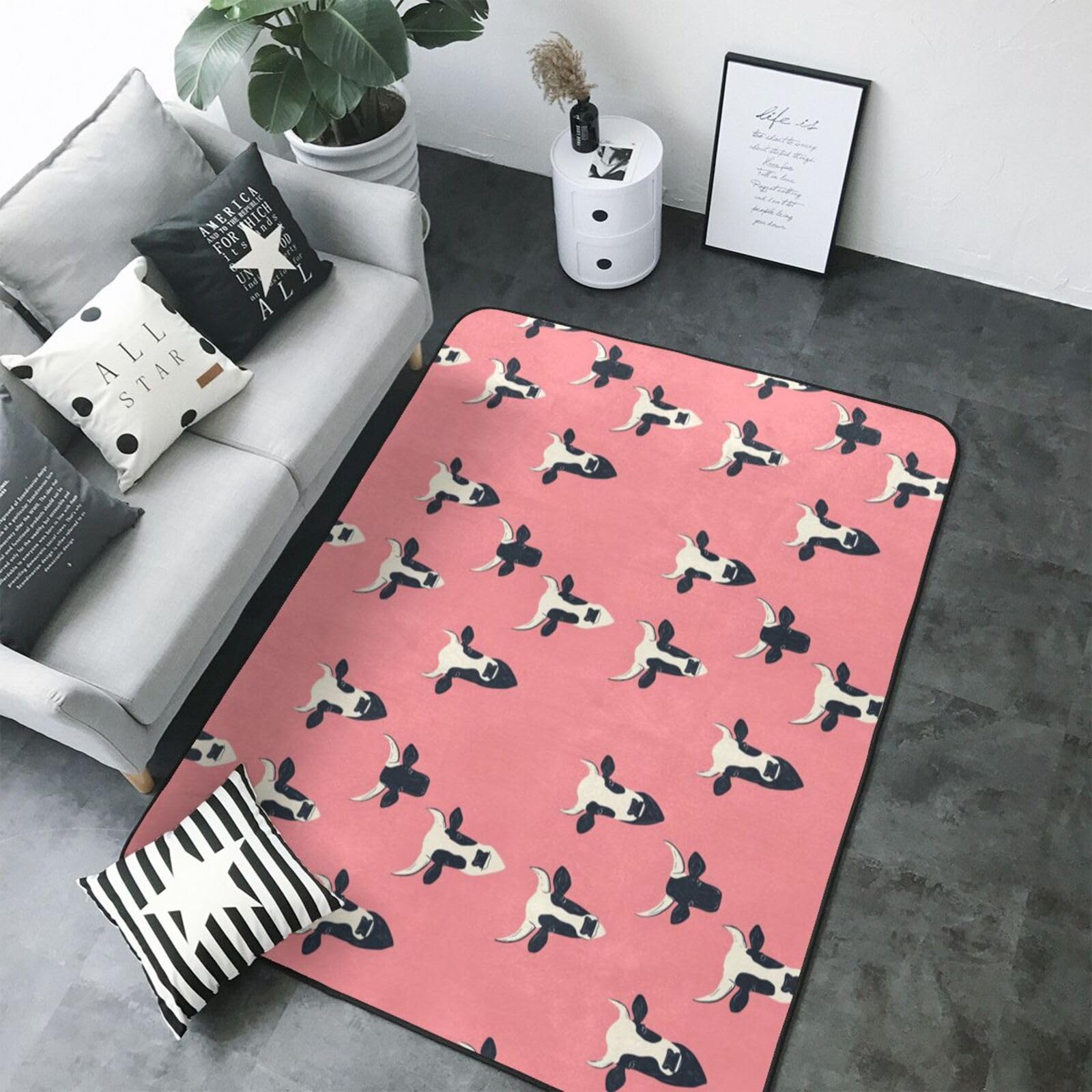 Tapis doux lavable et antidérapant grand format motif vache 203 cm