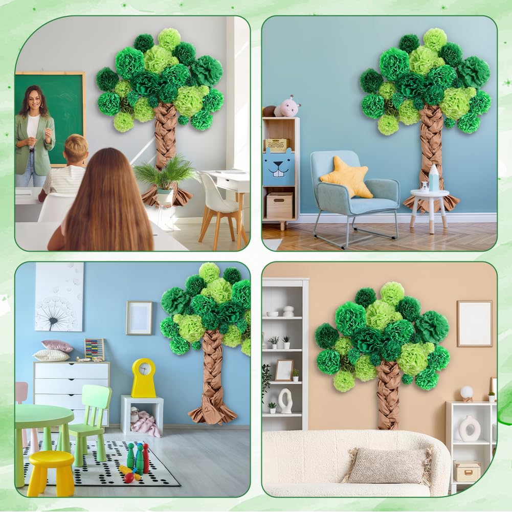 nbeads Ensemble de Tableau D'Affichage Arbre de Classe, Arbre en Carton Vert 3D avec Pompons en Papier Kraft Décoration Murale 3D pour Tableau D'Affichage Idéal pour les Enseignants du Primaire
