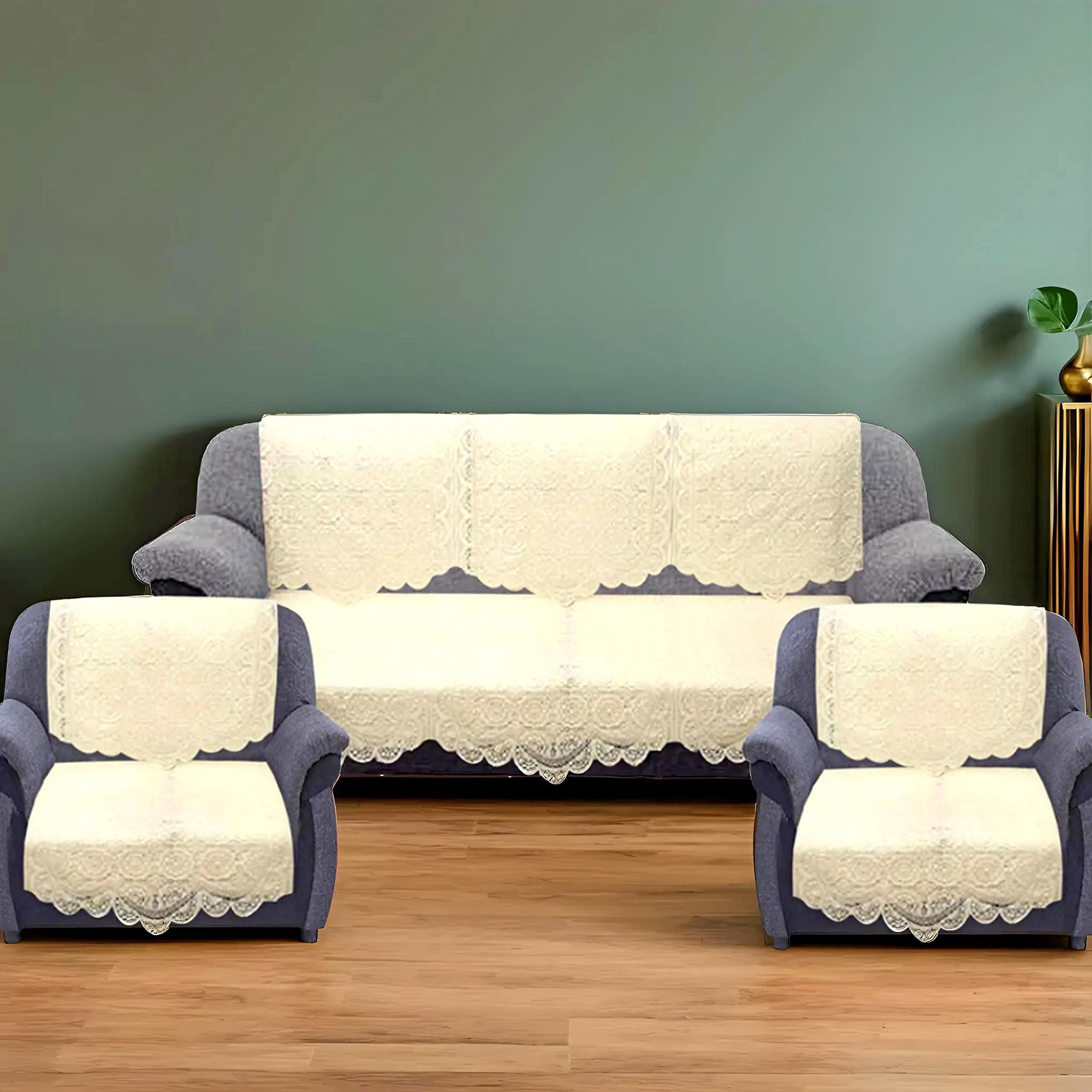 Floral Sofa Cover 5 Seater|Cotton Sofa Cover 3 Seater and 2 Seater|Full Cover Set for Couch Seat|Pack of 6 (Cream)