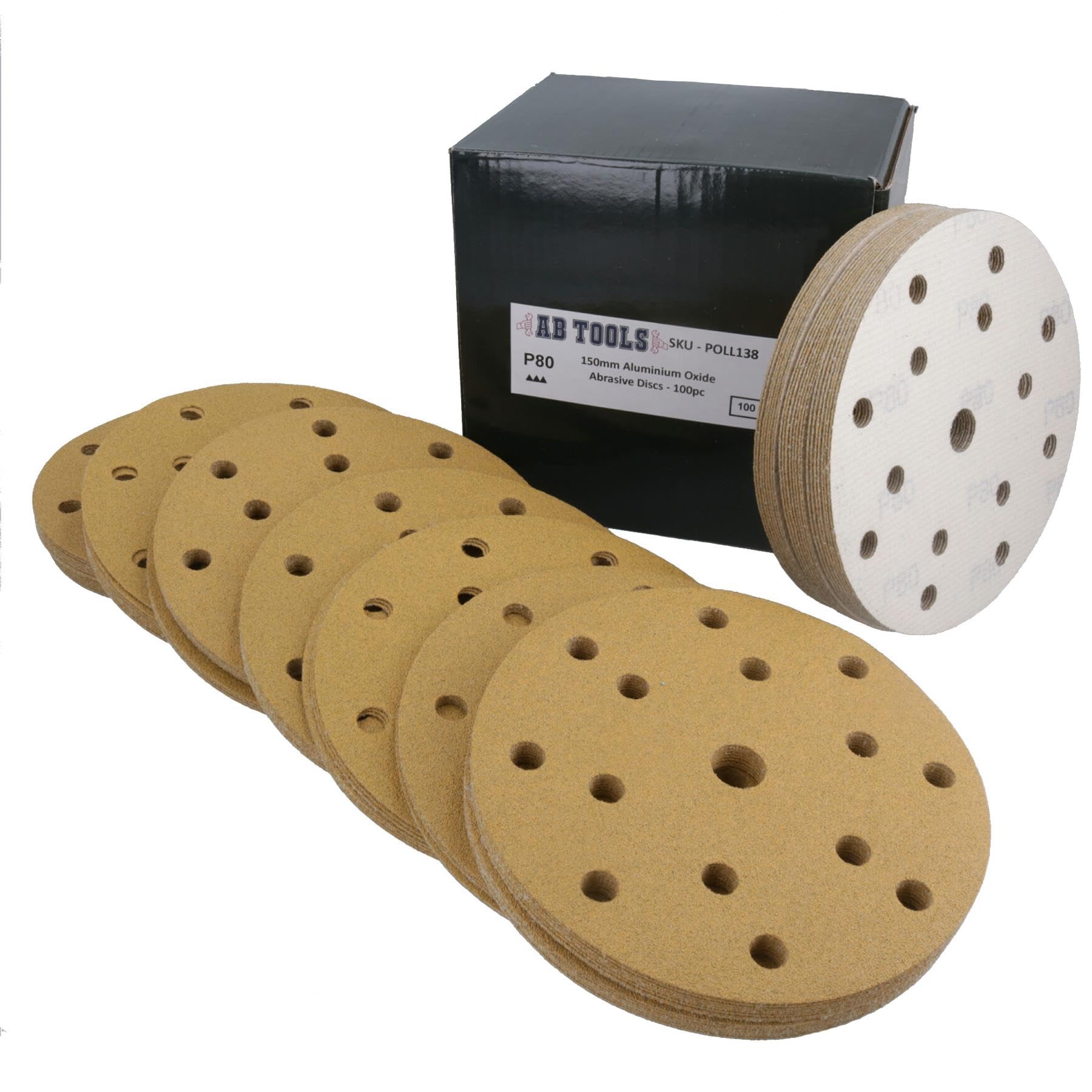 Discos de lijado de 150 mm, óxido de aluminio abrasivo, grano 80, gancho de 15 agujeros + bucle, 200 unidades