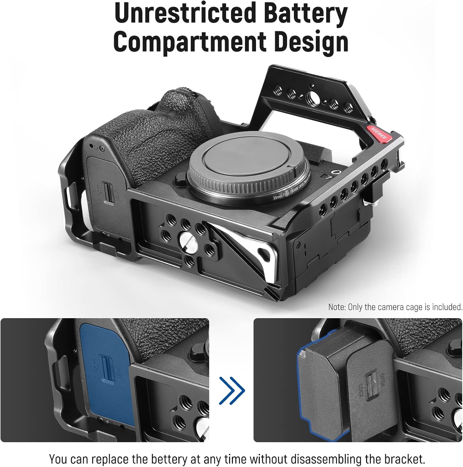 NEEWER Full Camera Cage Compatible with Sony a7R V/a7R IV/a7 IV/a7S III/a1, Aluminum Video Camera Rig with Full Access/Arca Type QR Base for Quick Switch, Compatible with DJI RS Stabilizers, CA004