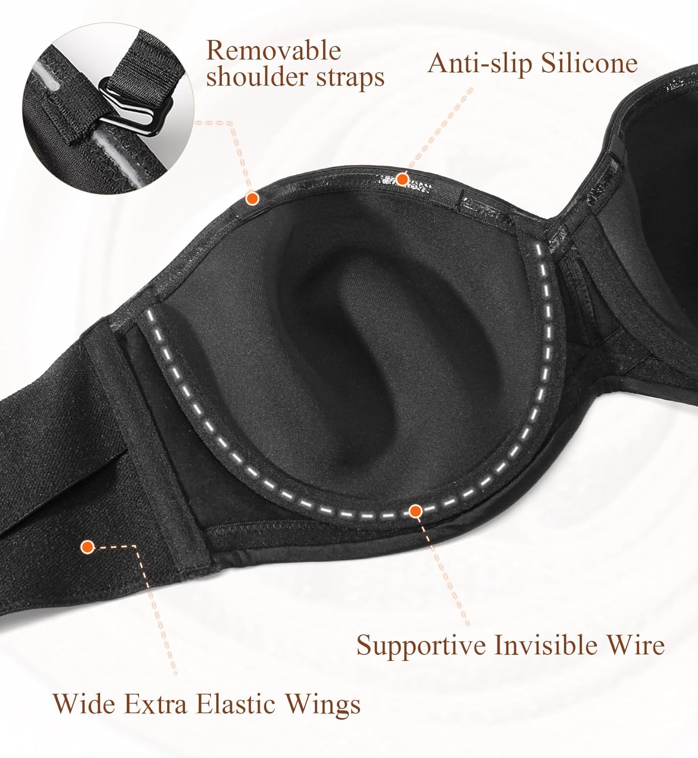 Lemorosy Minimizer Strapless Bra for Women Large Bust Full Support n-Slip Convertible Underwire Bandeau Bra - Image 3