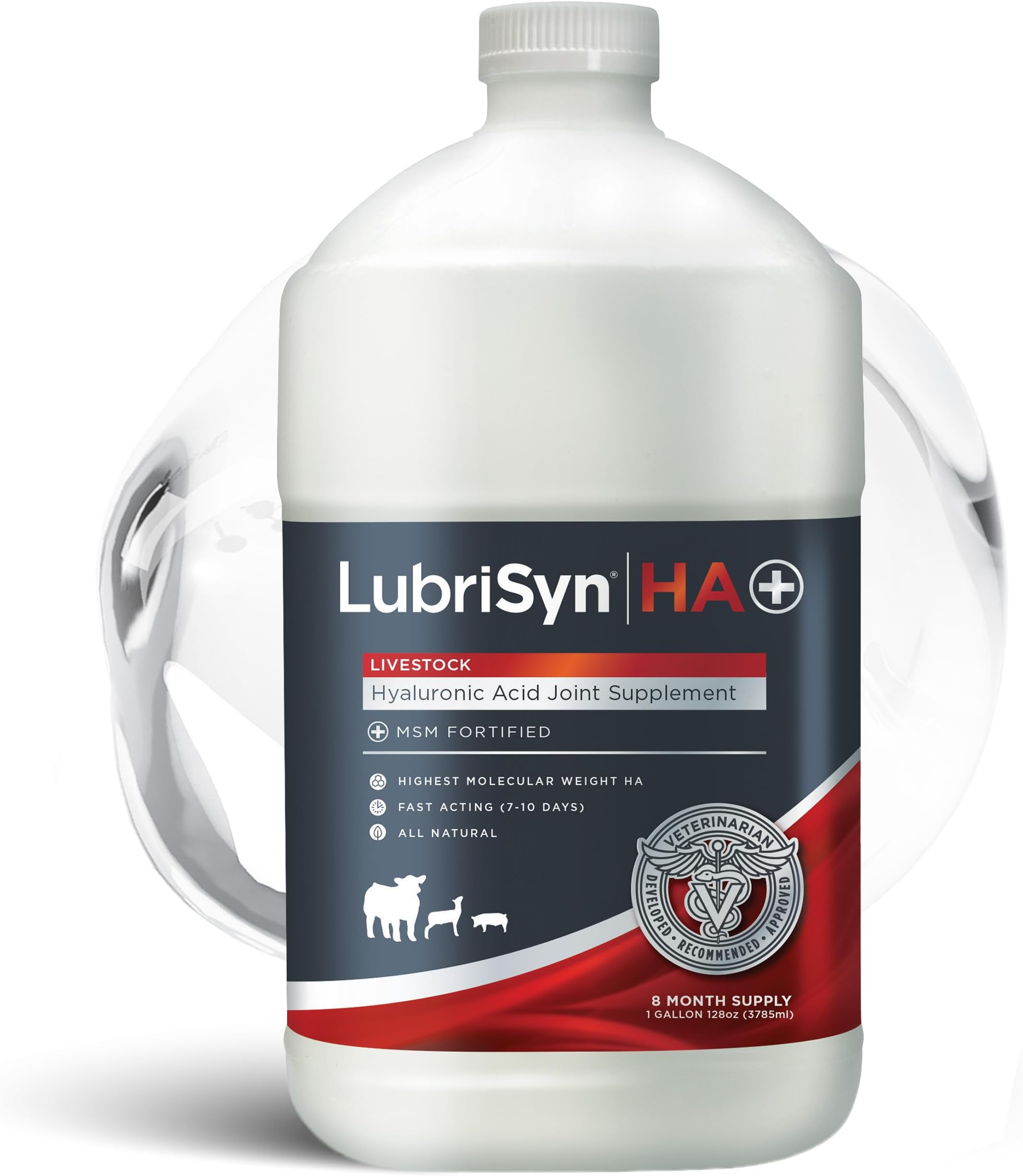 LubriSyn HA Livestock Hyaluronic Acid Plus MSM Joint Supplement, 128 oz | Vet-Developed Oral Liquid HA for Cattle, Horses, Pigs, Goats & Sheep, Supports Soundness and Mobility