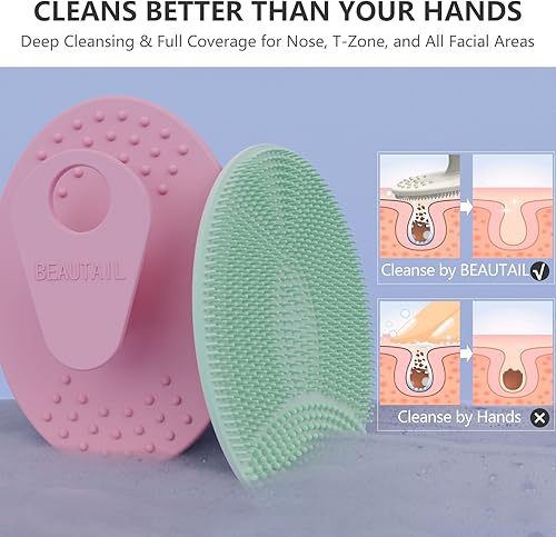 Miniatura 3 de BEAUTAIL Cepillo facial de silicona, 2 unidades, cepillo de limpieza facial manual, exfoliante facial suave para pieles sensibles, cepillo facial