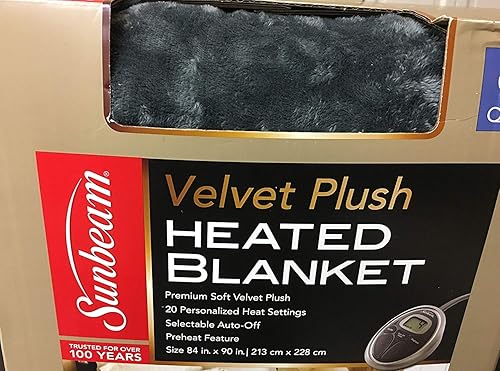 Sunbeam Lujosa manta térmica eléctrica de terciopelo, apagado automático, 10 ajustes de calor, dos controladores, lavable a máquina, tamaño Queen