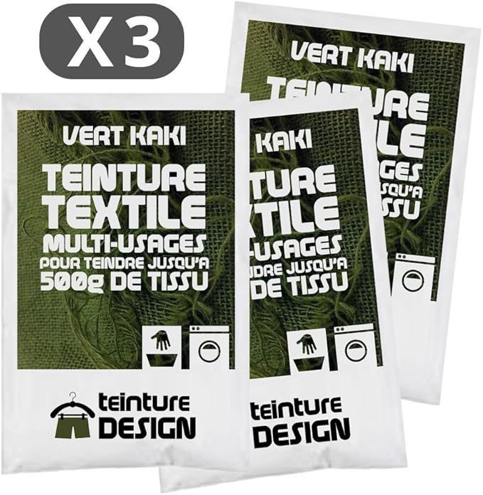 Set de 3 sobres de tinte textil color caqui para tejidos naturales