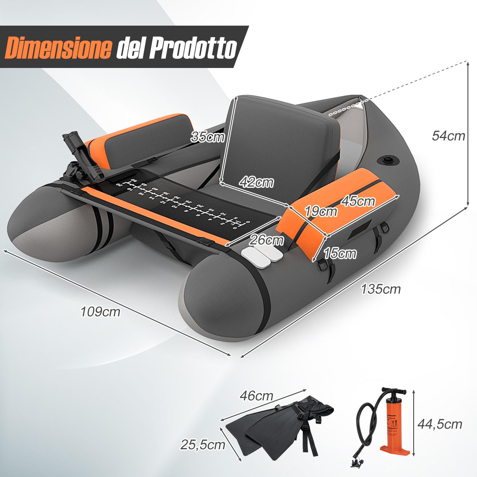 GYMAX GYMA Gommone da Pesca Gonfiabile, Barca da Pesca Portatile a Mosca con Cinghie Regolabili, Portata 160 kg, Pompa, Righello per Pesci, Tasche Portaoggetti, Pagaia, Supporto